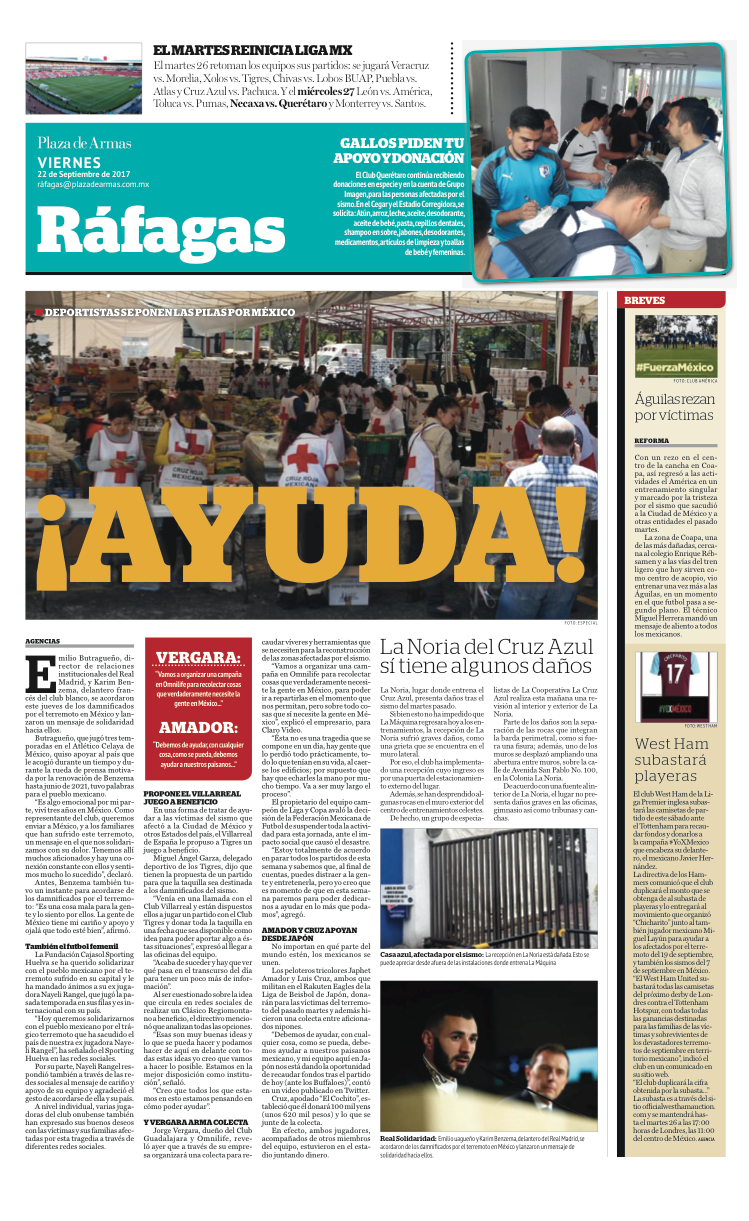 Portadas de nuestra edición hoy Viernes 22 de Septiembre de 2017