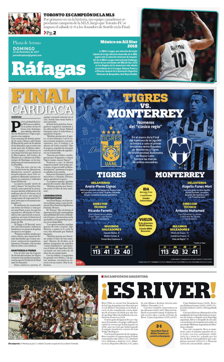 Portadas de nuestra edición de hoy Domingo 10 de Diciembre de 2017