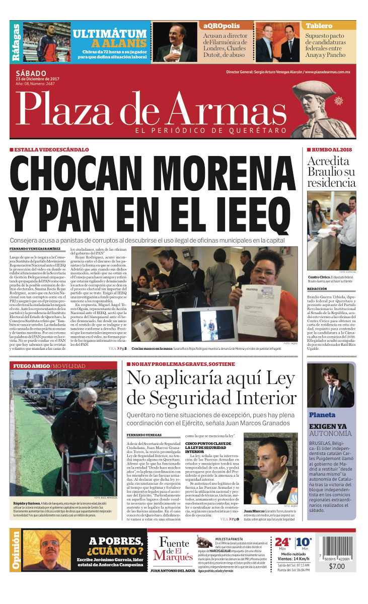 Portadas de nuestra edición de hoy Sábado 23 de Diciembre de 2017