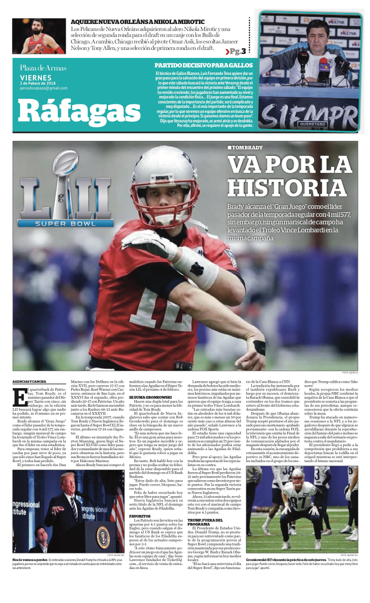 Portadas de nuestra edición de hoy Viernes 02 de Febrero de 2018