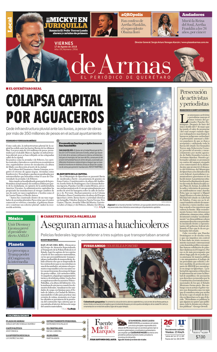 Portada Viernes 17 de Agosto de 2018
