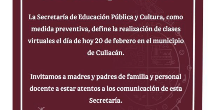Suspenden clases presenciales en Culiacán
