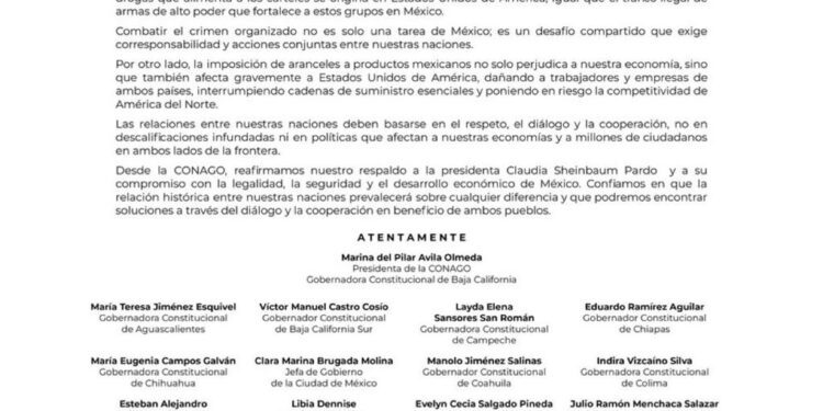 Respalda Conago respuesta de Sheinbaum a medidas de Estados Unidos