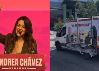 Aparecen vehículos con lonas de ‘La Barredora’ en informe de Andrea Chávez