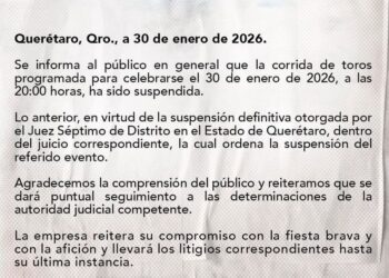 Suspenden corrida de toros programada para este 30 de enero en Juriquilla